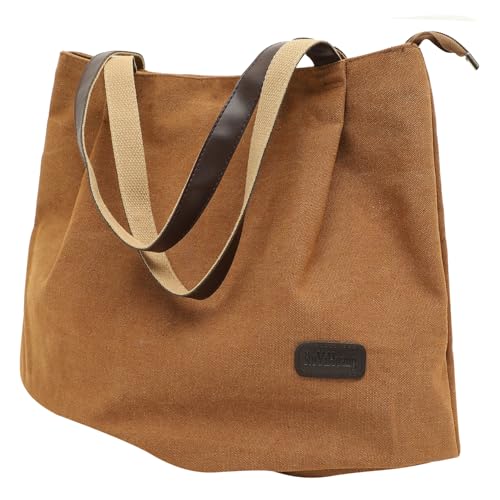 VANZACK Große Canvas Handtasche Damen Langlebige mit Hoher Kapazität Modische Umhängetasche für Alltag Arbeit und Freizeit Lässige Schultertasche in Kaffee von VANZACK