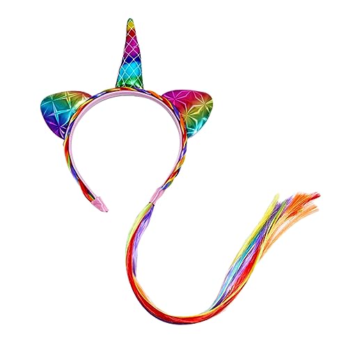 VANZACK Einhorn Haarband Perücken Kopfschmuck Haarreif Für Party Junge Mädchen Geburtstag Dekoration Mit Buntem Design Aus Leichtem Kunstleder von VANZACK