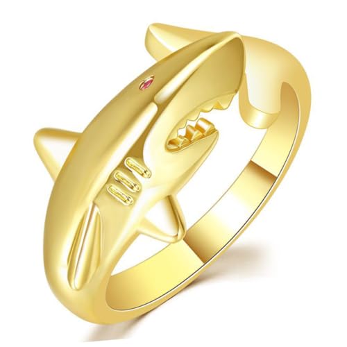 VANZACK Haifischschmuck Offener Verstellbarer Ring für Frauen Eleganter Fingerring mit Farbwechsel für Anlässe für Teenager Roter von VANZACK