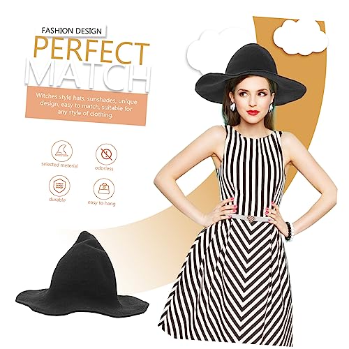 VANZACK Halloween Hexenhut aus Dickem Wollstoff Faltbar Klassisches Cosplay für Damen Leichter Schwarzer Hexenhut für Halloween Karneval Mottoparty von VANZACK