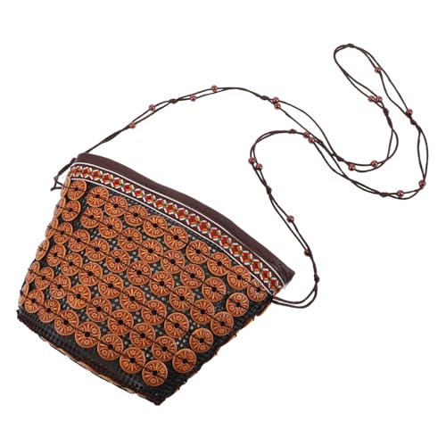 VANZACK Handgewebte Bucket Bag aus Kokosnussschale Geräumige Strandtasche mit Schulterriemen Langlebige Umhängetasche für Sommerurlaub Strandshopping und Freizeit Braune Boho Handtasche von VANZACK