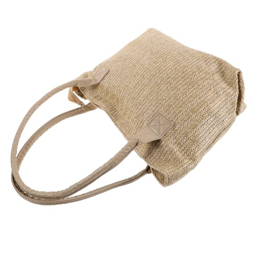 VANZACK Handgewebte Strohtasche Damen Großes Tote Bag mit Top Griff Leichte Geräumige Schultertasche aus Geflochtenem Material Modische Umhängetasche für Alltag Strand und Reisen Khaki von VANZACK