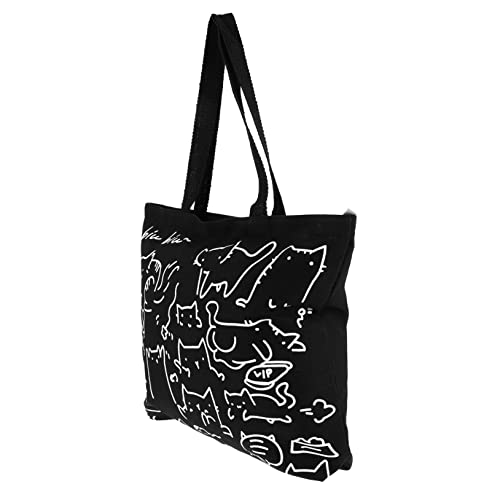 VANZACK Handgezeichnete Canvas Schultertasche Damen Outdoor Book Storage Bag mit Großem Fassungsvermögen Süßes Tiermotiv Vielseitige Phone Storage Tote Bag für Alltag und Studium von VANZACK