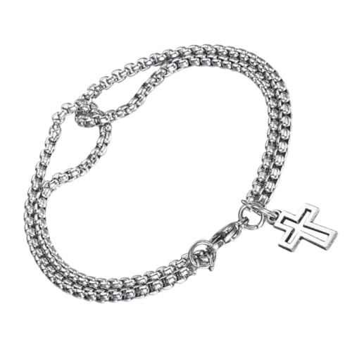 VANZACK Herren Armband Edelstahl Kreuzanhänger Doppel Kettenarmband Modisch Robust Elegantes Schmuckstück für Alltag und Freizeit von VANZACK