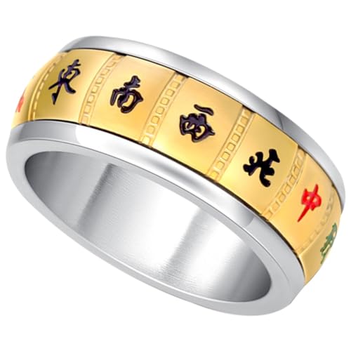 VANZACK Herren Ring Metall Mahjong Drehbarer Schmuckring Edelstahl Unisex Verstellbar Modisch Komfortabel Geschenk von VANZACK