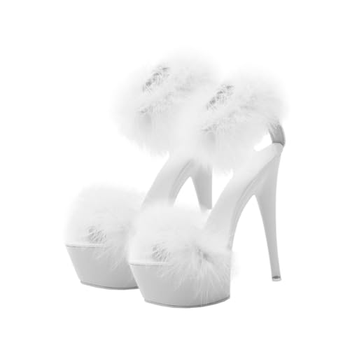 VANZACK High Heels Sandalen Damen Weiß Plateau Sandaletten mit Feinem Absatz Atmungsaktiv Strapazierfähig Komfortabel für Arbeit und Alltag von VANZACK