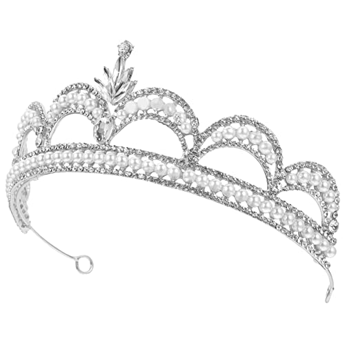 VANZACK Hochzeitskrone Strass Tiara für Damen Braut Haarschmuck mit Silberbasis und Perlen Verstellbar Sicherer Halt Geeignet für Hochzeit Geburtstag Abschlussball und Festliche Anlässe von VANZACK