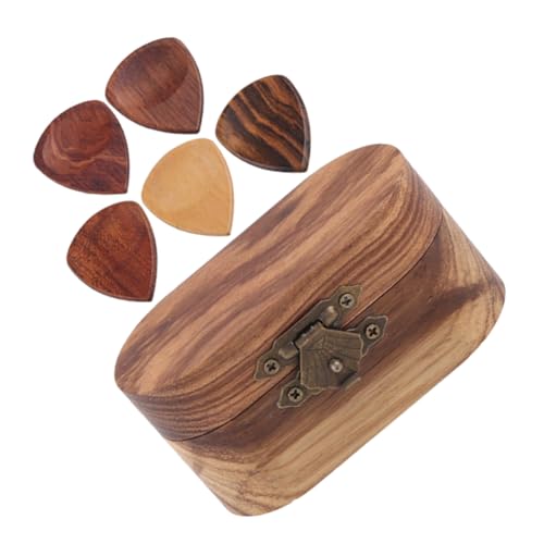 VANZACK Holz Gitarrenplektren mit Robusten Picks und Kompakter Aufbewahrungsbox Langlebig für Akustik und Gitarre Ukulele Pick Organizer Praktische Transportlösung von VANZACK