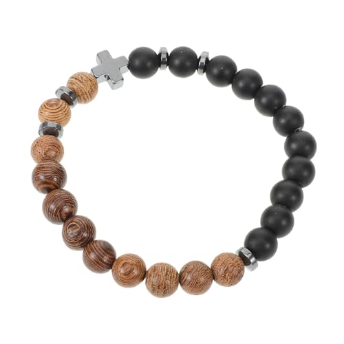 VANZACK Holzperlen Armband für Herren Modisches Unisex Armband mit Kreuzdesign Strapazierfähige und Hautfreundliche Materialien für Freizeit Shopping und Besondere Anlässe von VANZACK
