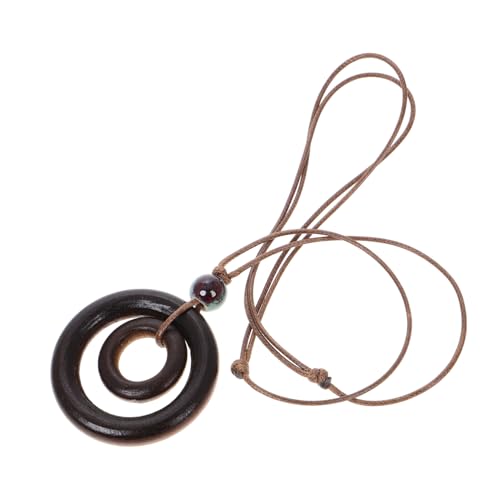 VANZACK Holzring Halskette für Damen Vintage Pendant Schmuck mit Doppeltem Holzring Boho Stil Lange Kette Einzigartiger Modeschmuck für Frauen für von VANZACK