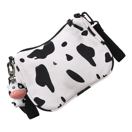 VANZACK Japanische Umhängetasche Modebeutel Robustem Canvas für Schule Freizeit mit Niedlichem Kuhanhänger Stauraum für Handy Geldbörse von VANZACK