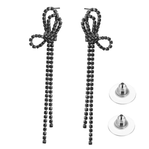 VANZACK Lange Schwarze Quastenohrringe Damen Dangle Ohrringe mit Strass Schleifen Design Hochwertiger Schmuck für Party Hochzeit von VANZACK