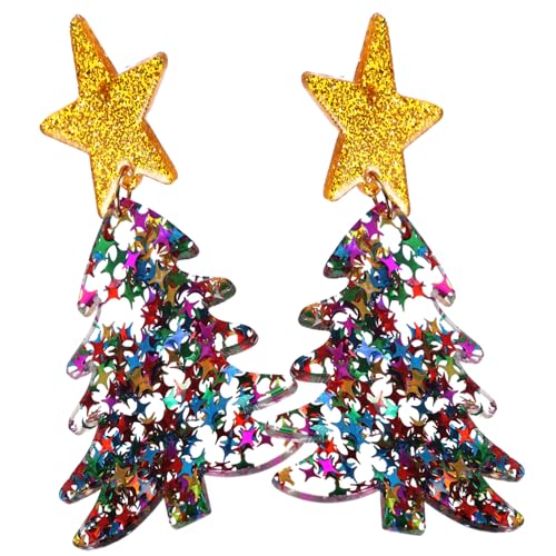 VANZACK Leichte Kleine Weihnachtsbaum Ohrstecker aus Acryl Farbenfrohe Statement Ohrringe für Frauen Modischer Weihnachtsschmuck für Festliche Anlässe Wie Geburtstag Hochzeit Silvester von VANZACK