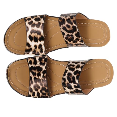 VANZACK Leopard Print Damen Sandalen Keilabsatz Sommer Wedges Atmungsaktiv Leicht Rutschfeste Sohle Bequeme Sandalen für Strand Outdoor und Alltag Modische Schuhe für Frauen von VANZACK
