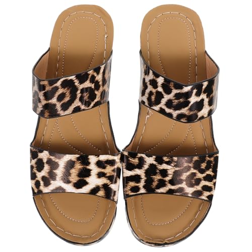 VANZACK Leopard Sandalen Damen Keilabsatz Sommer Wedges Atmungsaktiv Rutschfest Strand Freizeit Modisch Für Outdoor Shopping Party von VANZACK