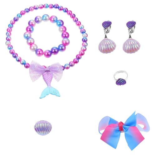VANZACK Meerjungfrau Schmuckset für Mädchen Kinderschmuck set mit Halskette Armband Ring Ohrringen und Haarschmuck Verstellbar für Party Dress up und von VANZACK