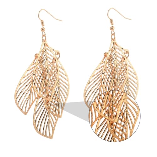 VANZACK Mehrlagige Goldene Ohrringe mit Hohlem Blätterdesign Lange Hängende Tassel Ohrringe Hochwertiger Kreative Ohrschmuck für Damen Eleganter Vintage Stil von VANZACK