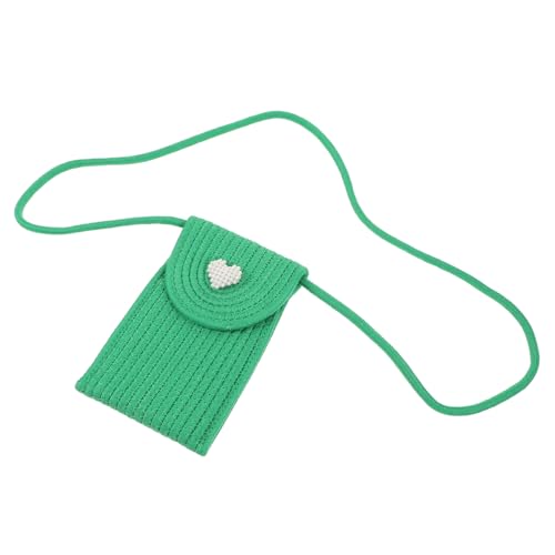 VANZACK Mini Crossbody Schultertasche für Mädchen Grüne Handgefertigte Strohtasche mit Blütenmuster Praktische Umhängetasche mit Verschluss für Handy Geldbörse und Karten für Alltag und von VANZACK
