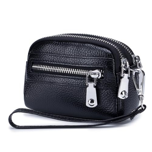 VANZACK Mini Portemonnaie Damen aus Glattem Pu Material Kleines Tragbares Portemonnaie mit Doppeltem Reißverschluss Multifunktionaler Kartenhalter und Münzfach für Alltag Reisen und von VANZACK