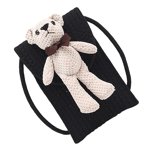 VANZACK Mini Umhängetasche Damen Strickdesign mit Bärenmotiv Kleine Schultertasche aus Webstoff Vielseitige Handtasche für Handy Kosmetik und Geldbörse Verstellbarer Tragegurt Schwarz von VANZACK