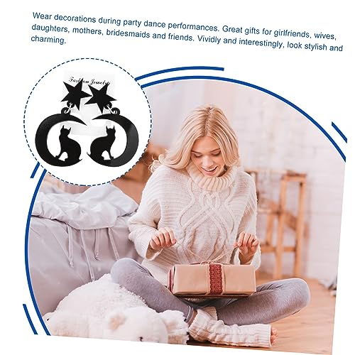 VANZACK Mond Katzen Ohrringe Damen Ohrstecker Schwarz Chic Design Modisch Alltag Festival Schmuck von VANZACK