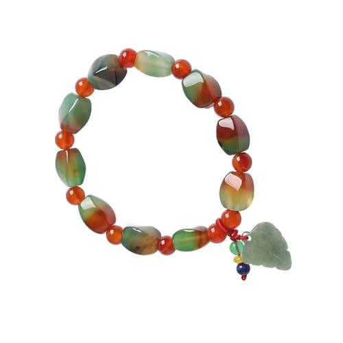 VANZACK Natürliche Achat Perlenarmband Damen Handgefertigte Einzelkette mit Zufälligem Edelsteinanhänger Leichtes Komfortables Retro schmuckgeschenk für Freundinnen und Familie von VANZACK