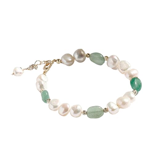 VANZACK Natürliches Grünes Aventurin Armband mit Unregelmäßigen Frischen Süßwasserperlen Handgefertigtes Modisches Damen wrist Jewelry Eleganter Edelstein wrist schmuck als Geschenk für von VANZACK