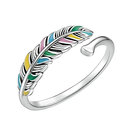 VANZACK Offener Silber Ring Damen Bunte Emaille Design Modisches Schmuckstück Verstellbarer Finger Schmuck für Alltag Party und von VANZACK