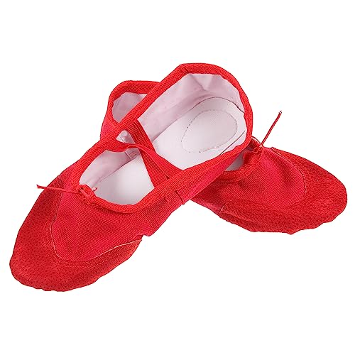 VANZACK PU Ballettschuhe mit Rutschfester Sohle und Elastischem Band Leichte Tanzschläppchen für Yoga Ballett Jazz Geeignet für Erwachsene Rot von VANZACK