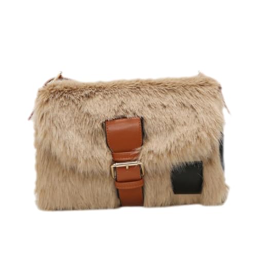 VANZACK Plüsch Schultertasche Damen Crossbody Bag Khaki Leichte PU Polyester Umhängetasche mit Großem Stauraum Modische Aufbewahrungstasche für Alltag Shopping Party und Dating von VANZACK