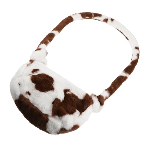 VANZACK Plüsch Schultertasche Damen Kleine Umhängetasche Weiche Flauschige Handtasche Vintage Stil Für Arbeit Alltag Braun Milchkuh Muster von VANZACK