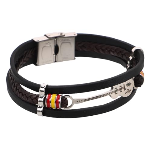 VANZACK Punk Lederarmband Herren Verstellbar Mehrlagiges Geflochtenes Armband mit Gitarrenmotiv Rock Schmuck für Musikfans Alltagstauglich Robust Komfortabel von VANZACK