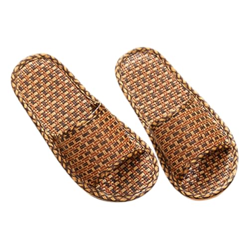 VANZACK Rattan Grass Geflochtene Sommer Hausschuhe Leicht Atmungsaktiv Unisex Slipper Für Innen Und Außen Offene Hauspantoffeln Für Damen Und Herren Dunkelbraun von VANZACK