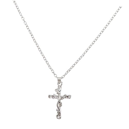 VANZACK Retro Silberkette Damen mit Kreuzanhänger Stilvolle Clavicle Chain Eleganter Rosenkreuz Schmuck Klassisches Design für Alltag und Besondere Anlässe von VANZACK