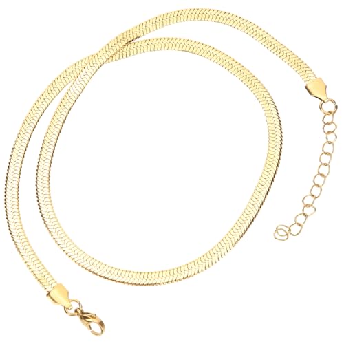 VANZACK Schlangen kette Damen Edelstahl Flach Schlangenknochenkette Minimalistische Clavicle Chain Goldfarben Schmuck für Freundin Alltag Festliche Anlässe von VANZACK