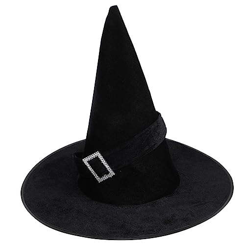 VANZACK Schwarzer Velours Hexenhut Halloween Kostüm Zubehör Hexenhut Damen Karneval Party Mottoparty Hexenaccessoire von VANZACK