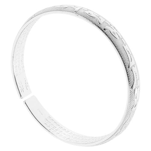 VANZACK Silberfarbener Handgefertigter Kupfer Armreif mit Eingraviertem Unisex Manschette Leicht und Langlebig Breit Modischer Armschmuck für Männer und Frauen von VANZACK