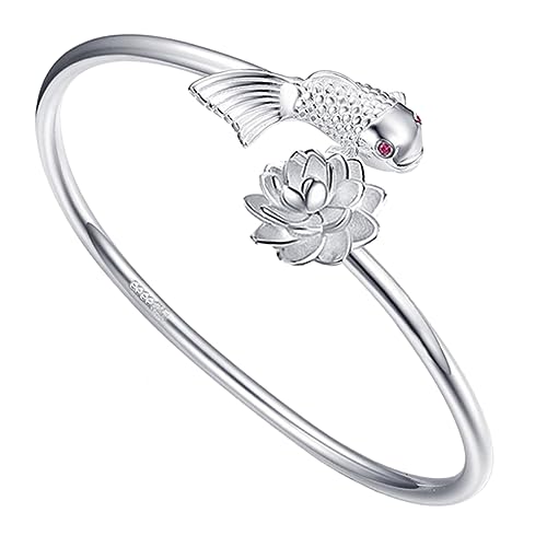 VANZACK Silberfarbener Offener Mädchen Armreif mit Karpfen Modischer Armschmuck Verstellbares Handgelenk Armband Eleganter Schmuck für Besondere Anlässe von VANZACK