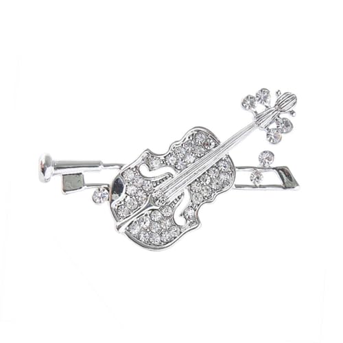 VANZACK Silberne Violin Brosche mit Funkelnden Strasssteinen Modische Anstecknadel für Frauen und Mädchen Vielseitiger Schmuckclip für Kleidung Taschen Hüte und Schals von VANZACK