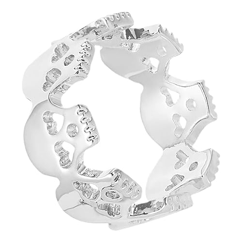 VANZACK Skull Ring Gothic Finger Ring Stilvoller Retro Schmuck Langlebig und Leicht Geeignet für Halloween Alltag und Modischer Unisex Fingerring Silber von VANZACK