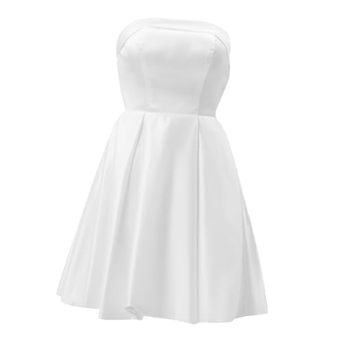 VANZACK Strapless Mini Kleid Weiß Damen Polyester Kurz Sommerkleid Strandkleid Elegant Atmungsaktiv Für Abschlussfeier von VANZACK