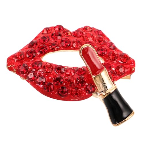 VANZACK Strass Lippenbrosche mit Lippenstift design Kleine Rote Anstecknadel für Damen Modisches Schmuckaccessoire für Anzug Schal Hut und Rucksack Funkelnde Brosche für Stilvolle Outfits von VANZACK