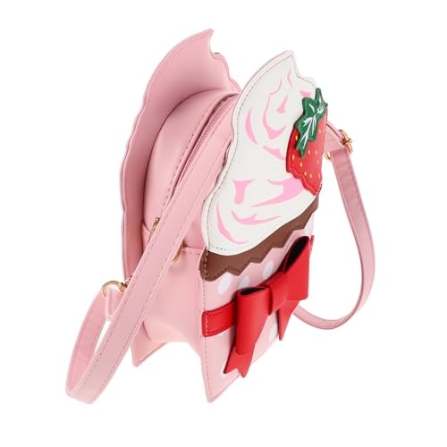 VANZACK Strawberry Cupcake Handtasche PU Crossbody Schultertasche mit Verstellbarem Riemen und Schleifenmotiv Leichte Umhängetasche für Mädchen Alltag und Freizeit von VANZACK