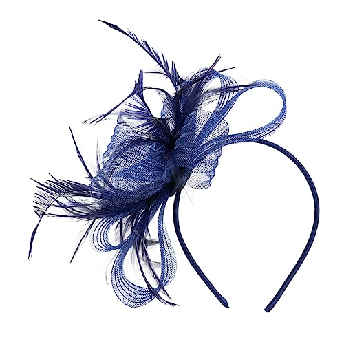 VANZACK Tea-party-hut Aus Mesh Kopfbedeckung Kopfschmuck Elegant Frauen Hüte Hochzeits-haarschmuck in Marineblau Überdimensioniert Für Frauen Uv Haarband Trendy Navy Kunstfedern von VANZACK