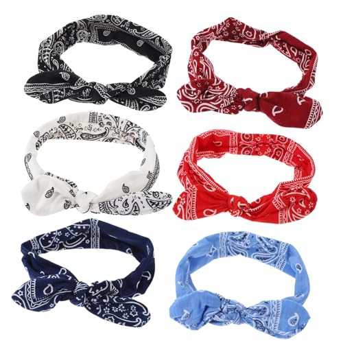 VANZACK Teiliges Elastische Haarbänder mit Hasenohren knoten Paisley Muster Farblich Sortiert Himmelblau Weinrot Weiß Rot Schwarz Dehnbar Modisch für Damen und Mädchen von VANZACK