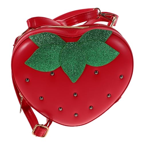 VANZACK Umhängetasche Erdbeer Design PU Kunstleder Verstellbarer Riemen Mädchen Geldbörse Schultertasche für Alltag Schule und Ausflüge von VANZACK