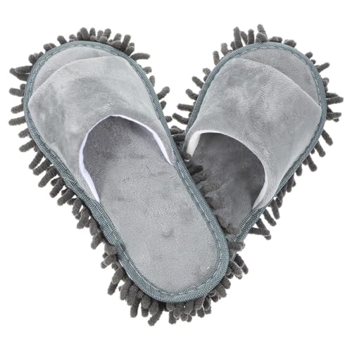 VANZACK Unisex Mop Slippers mit Zehenöffnung Rutschfest Warm für Hausreinigung und Kalte Monate Graue Chenille bodenwischpantoffeln Geeignet Atmungsaktiv und Vielseitig von VANZACK