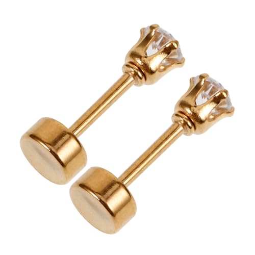 VANZACK Unisex Ohrstecker Vergoldet mit Weißem Zirkonia Kleine Metallohrringe für Damen und Herren Modische Schmuckstücke Vielseitig Tragbar für Alltag Party und von VANZACK