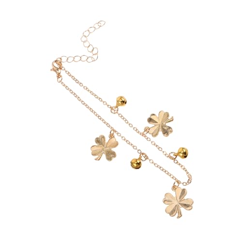 VANZACK Verstellbares Fußkettchen Damen mit Vierblättrigem Kleeblatt und Glocken Leichtes Schmuckstück für Strand Party und Sommer Design für Glück und Komfort von VANZACK