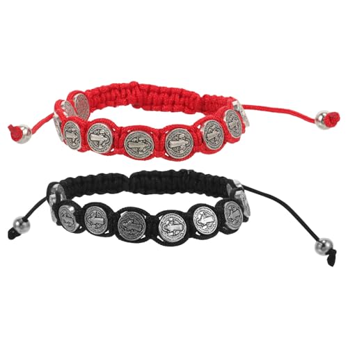 VANZACK Verstellbares Geflochtenes Armband für Männer Dekoratives Rosary Armband Strapazierfähigem Material für Verschiedene Outfits und Anlässe Schwarz Rot von VANZACK